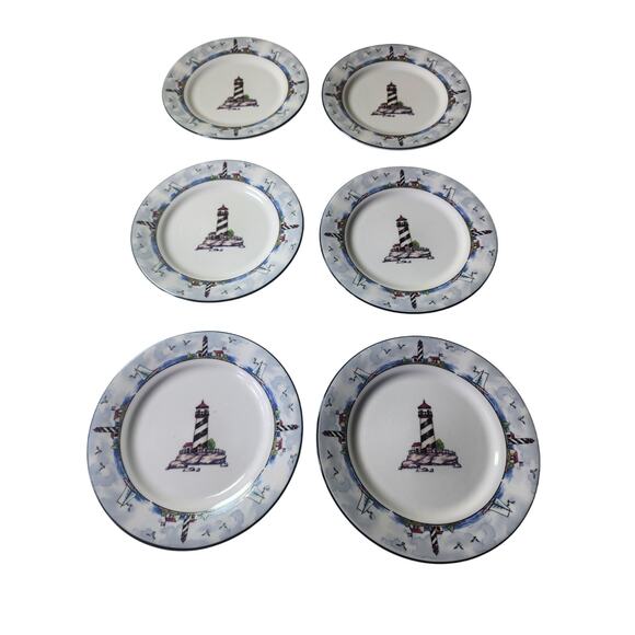 TOTALLY TODAY Coastal Lighthouse Stoneware 7.5" Salad Plates Set of 4 - Picture 1 of 5